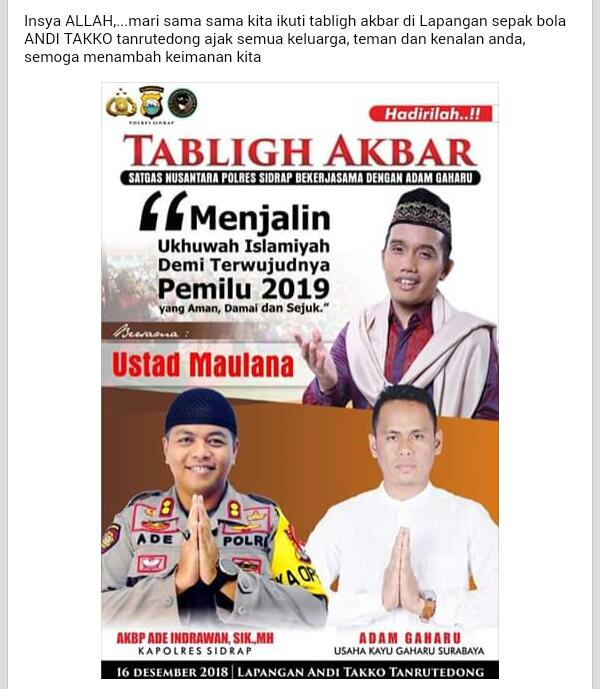 Insyallah, Ustads Maulana Didaulat Penceramah Tabligh Akbar di Tanru Tedong