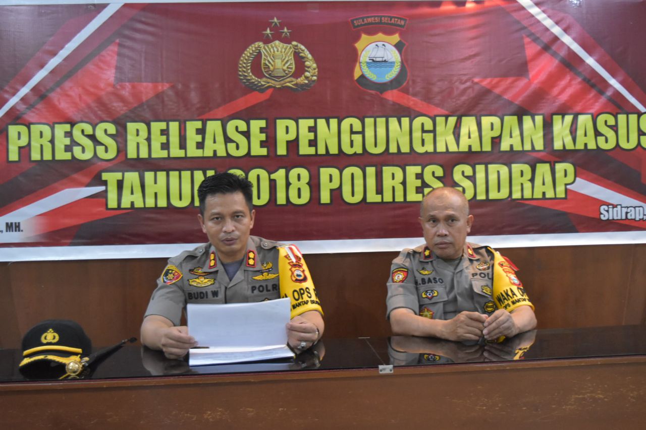 Setahun, Kapolres Sidrap Rilis Pengungkapan Kasus Krimum 2018