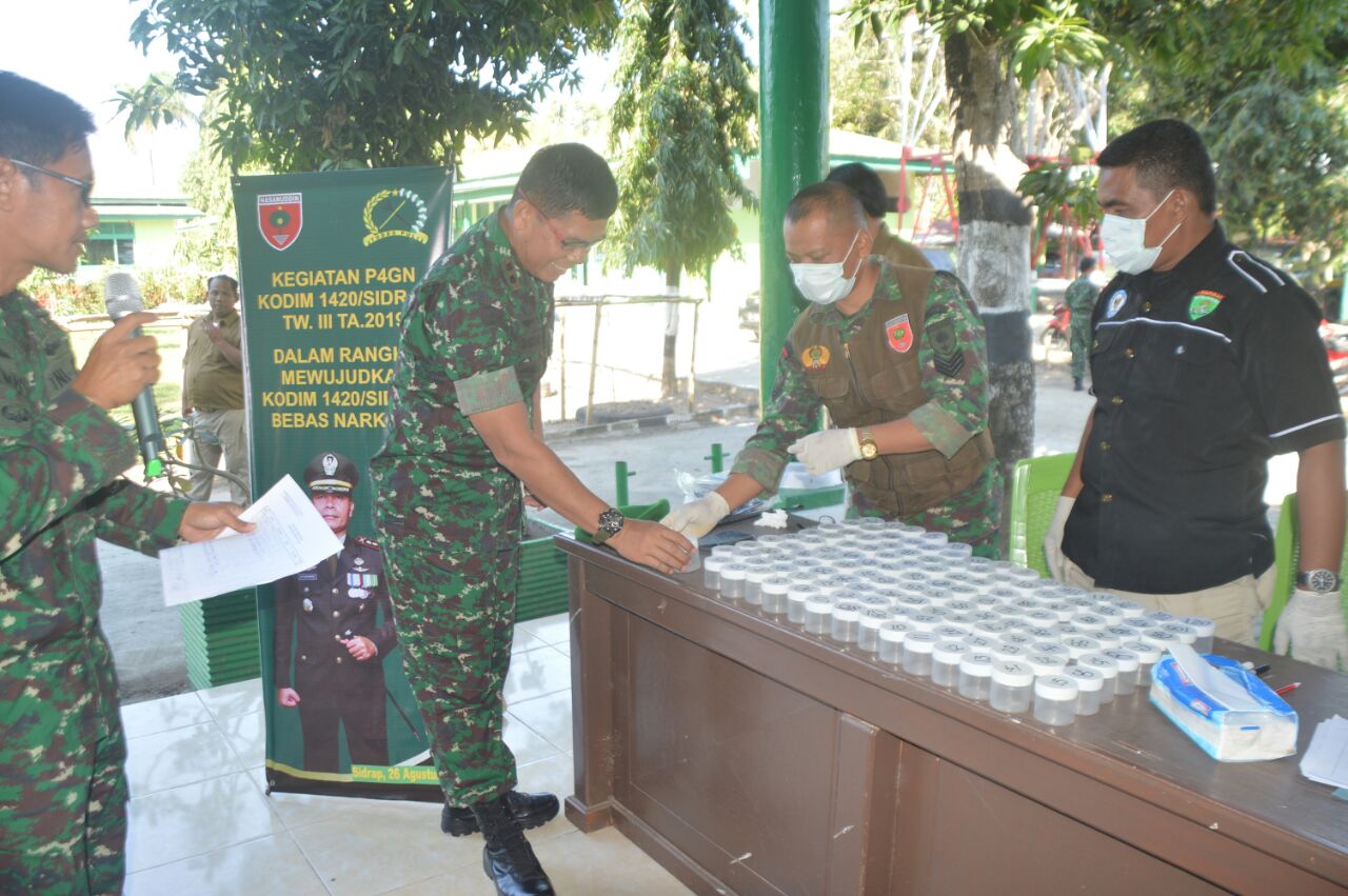 Dandim 1420 Sidrap Tes Urine Seluruh Personelnya Secara Mendadak