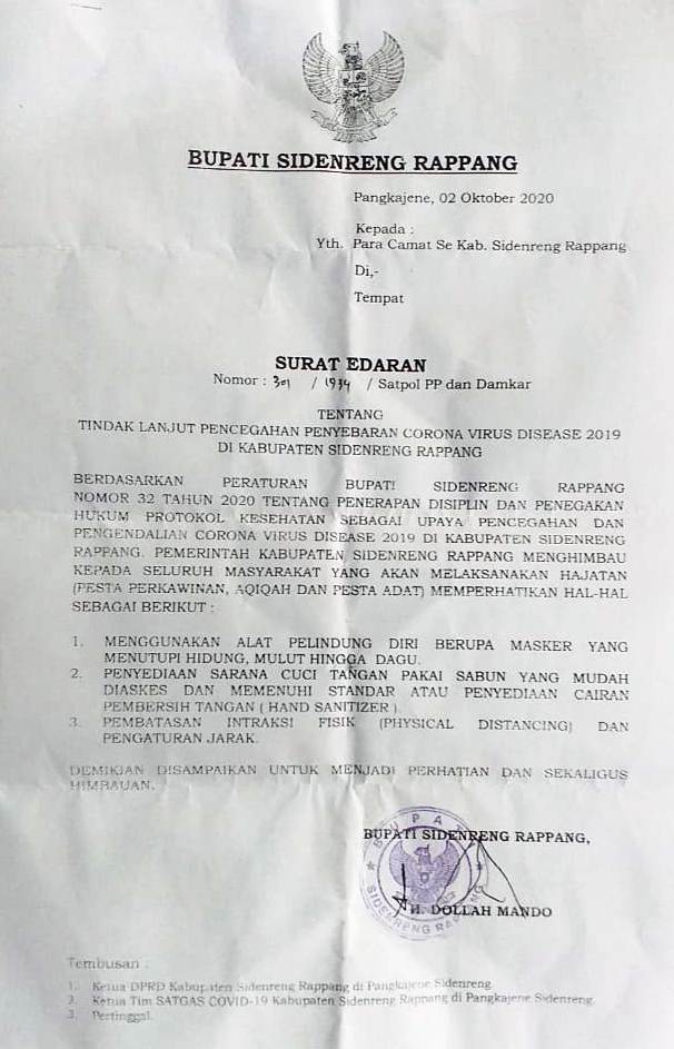 Semua Hajatan di Sidrap Wajib Mempedomani Edaran Bupati Ini