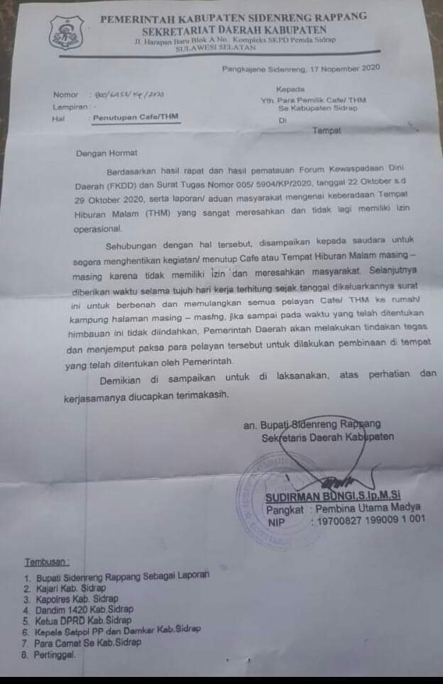 THM di Sidrap Tidak Pernah Benar, Pemkab Siap Tutup Paksa Pengoperasian Cafe