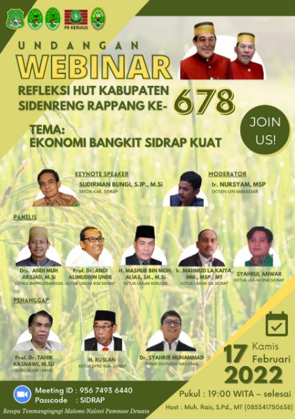 Dari Webinar Refleksi Hari Jadi Kabupaten Sidrap Ke-678. Lahirkan Konsep Baru Sidrap Lebih Kuat