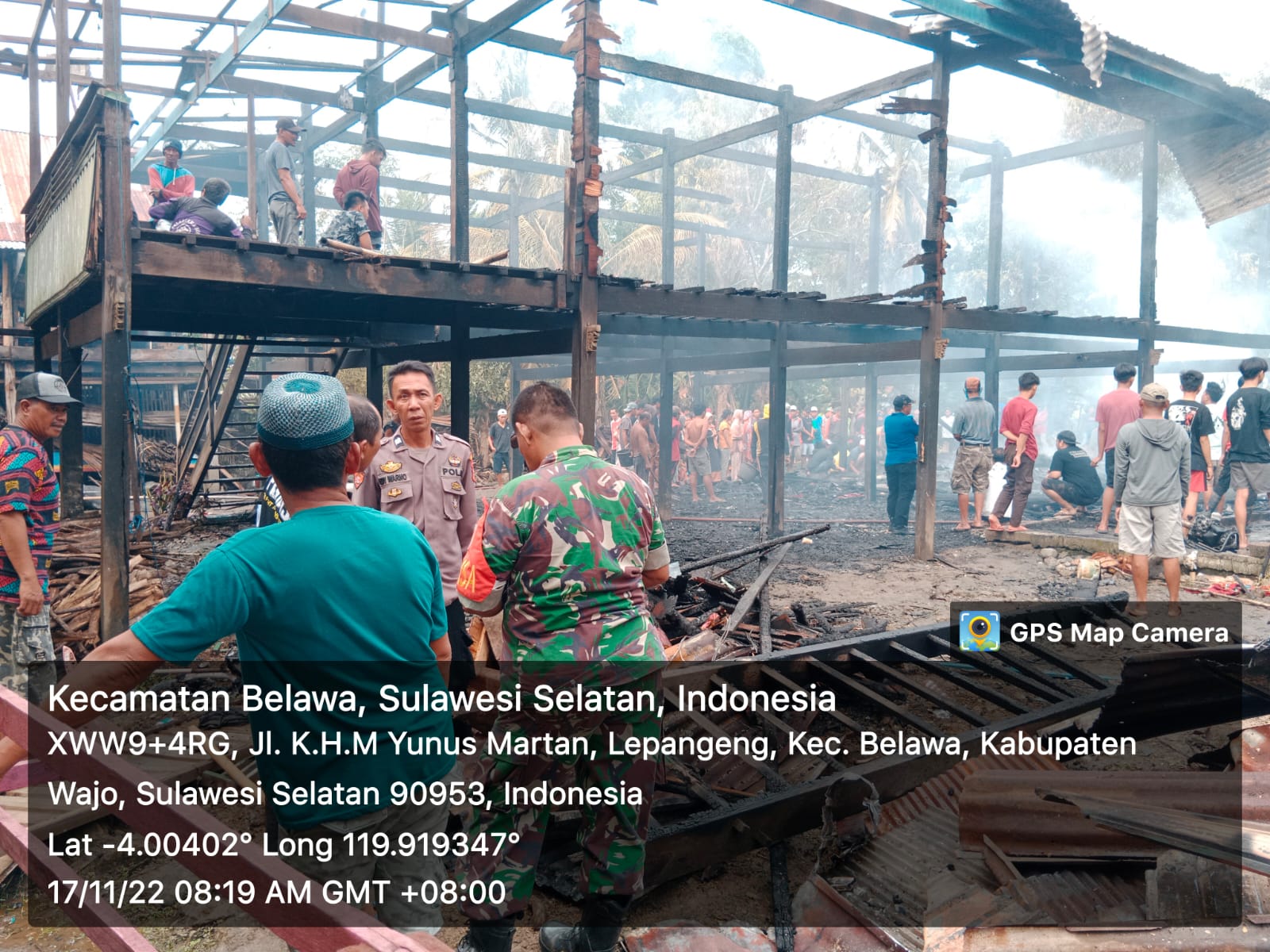 Peduli Wilayah, Kapolsek Belawa Sambangi Lokasi Kebakaran di Dusun Lautang