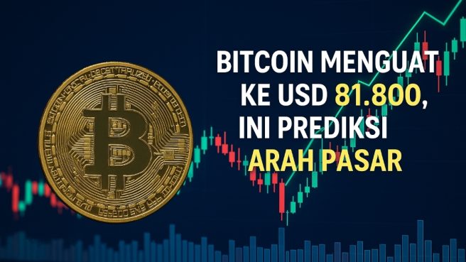 Ilustrasi grafik harga Bitcoin naik tajam dengan latar belakang digital bertema finansial dan watermark kecil PenaRakyat.com