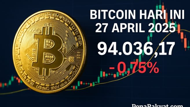 Ilustrasi grafik pergerakan harga Bitcoin pada 27 April 2025 dengan watermark PenaRakyat.com.