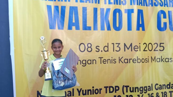 Aqilah Putri atlet tenis asal Wajo juara dua Walikota Cup Nasional 2025 di Lapangan Tenis Karebosi Makassar
