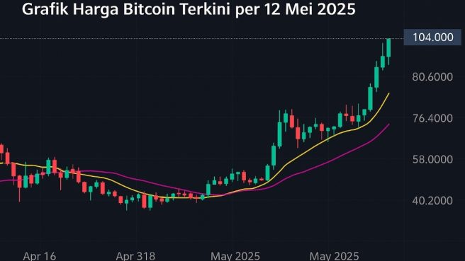 Grafik harga Bitcoin menunjukkan tren konsolidasi pada 12 Mei 2025.