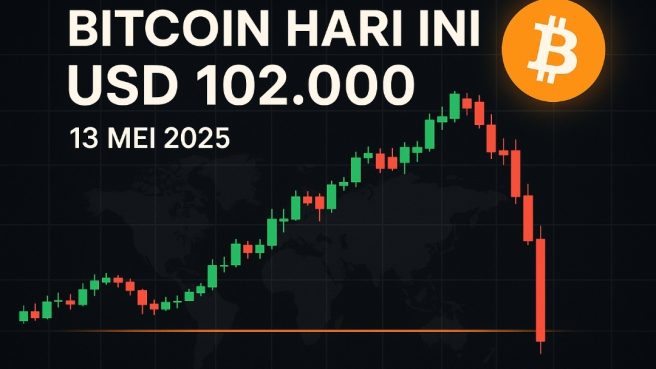 Grafik harga Bitcoin turun ke USD 102.000 pada 13 Mei 2025