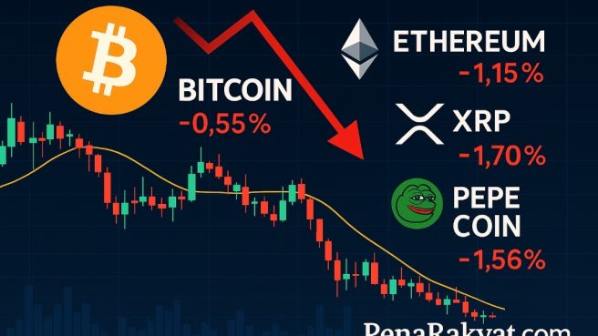 Gambar ilustrasi bitcoin, eth, xrp, dan pepe coin