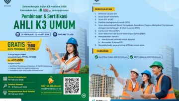 Brosur pendaftaran pembinaan dan sertifikasi Ahli K3 Umum gratis Kemnaker 2026.