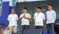 Bupati Wajo Andi Rosman memberikan sambutan saat pembukaan Wajo Ramadan Expo 2026 didampingi Ketua Kadin, Wakil Bupati, dan Ketua HIPMI.
