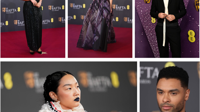 Kolase foto artis Nathalie Emmanuel, Gillian Anderson, Archie Madekwe, Audrey Nuna, dan Regé-Jean Page mengenakan berlian gurun di BAFTA 2026.