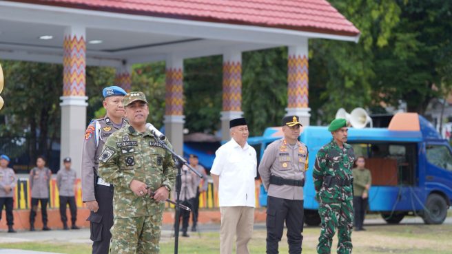 Bupati Wajo Andi Rosman pimpin apel gelar pasukan pengamanan Idulfitri 1447 H di Lapangan Merdeka Sengkang.